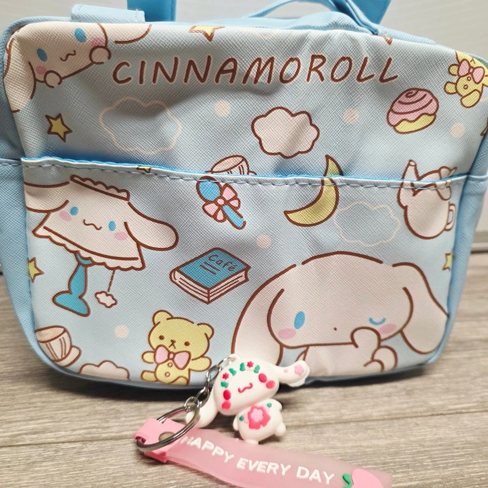 Sanrio Cinnamoroll Insulated Lunch Bag Kawaii Blue Character Tote with Keychain